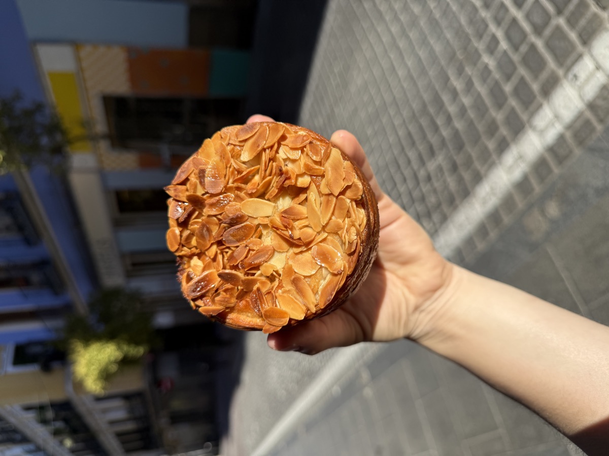 Almond croissant with frangipane filling at Santo Bakehouse Madrid